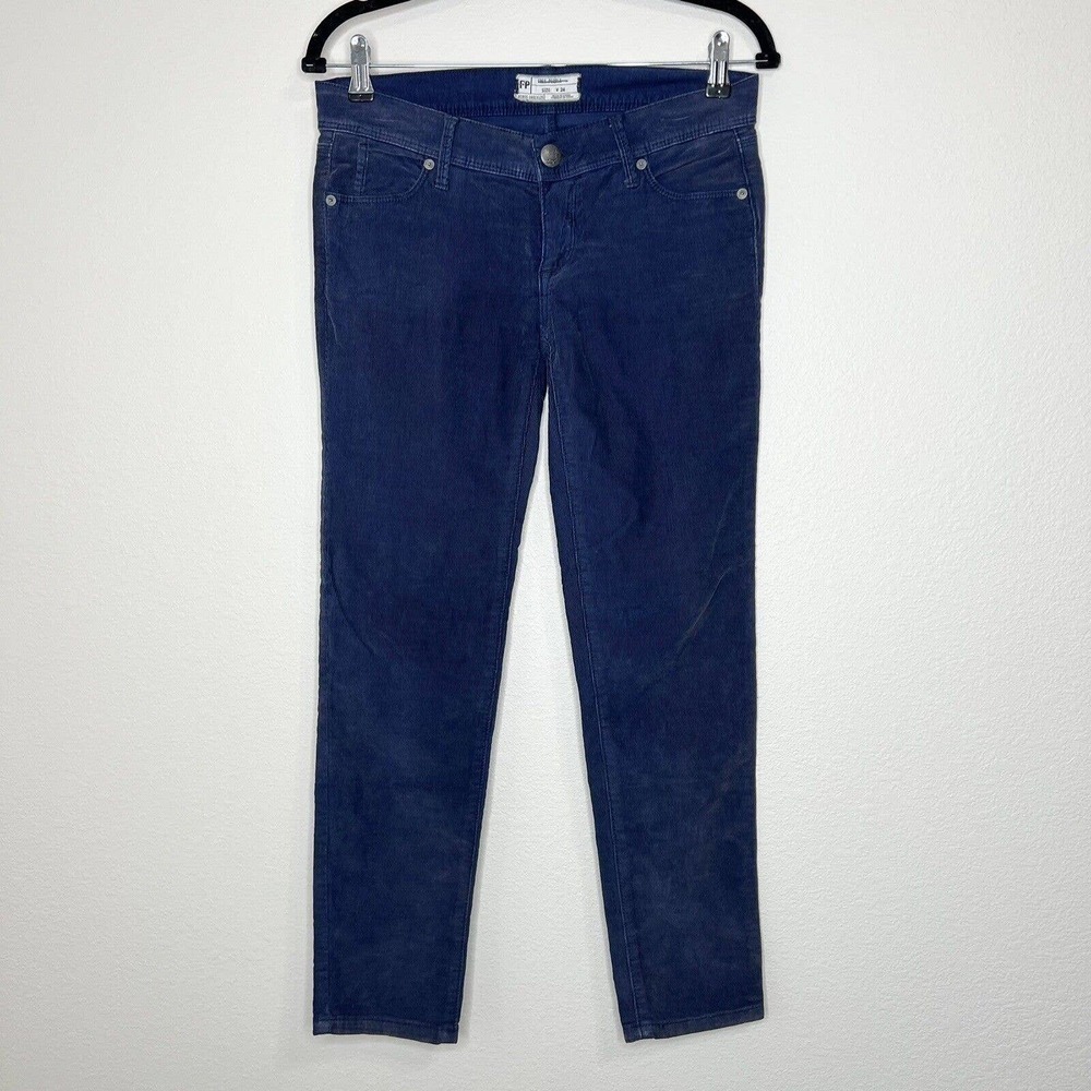 Free People Blue Corduroy Stretch Cotton Low Rise Skinny Jeans Pants Sz 24